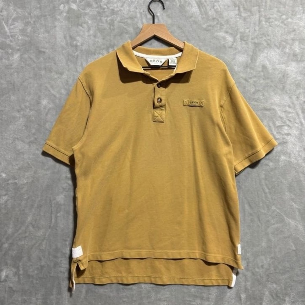 Orvis Polo Shirt Mens Medium Yellow Short Sleeve‎ Cotton Outdoor Casual RW70534